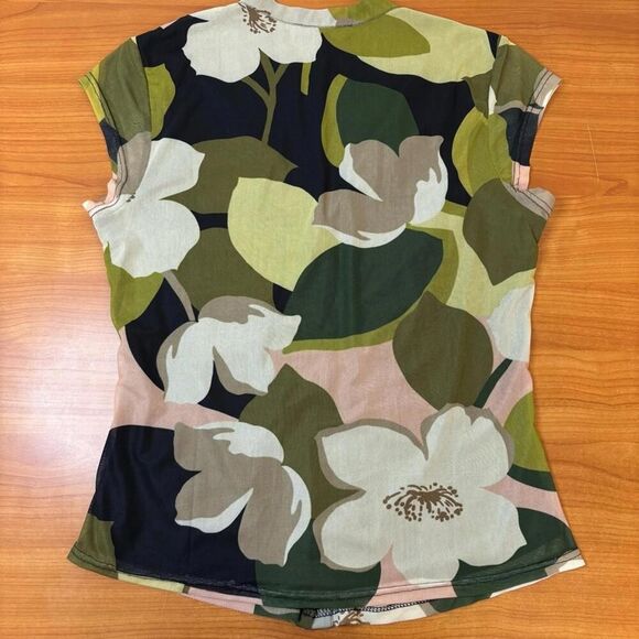 nwt DR2 Green Floral Button Down Shirt with Mandarin Collar y2k 90s - Picture 6 of 7